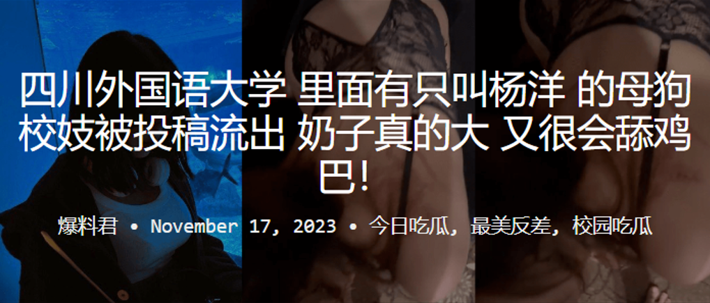 四川外国语大学里面有只叫杨洋的母狗校妓被投稿流出奶子真的大又很会舔鸡巴